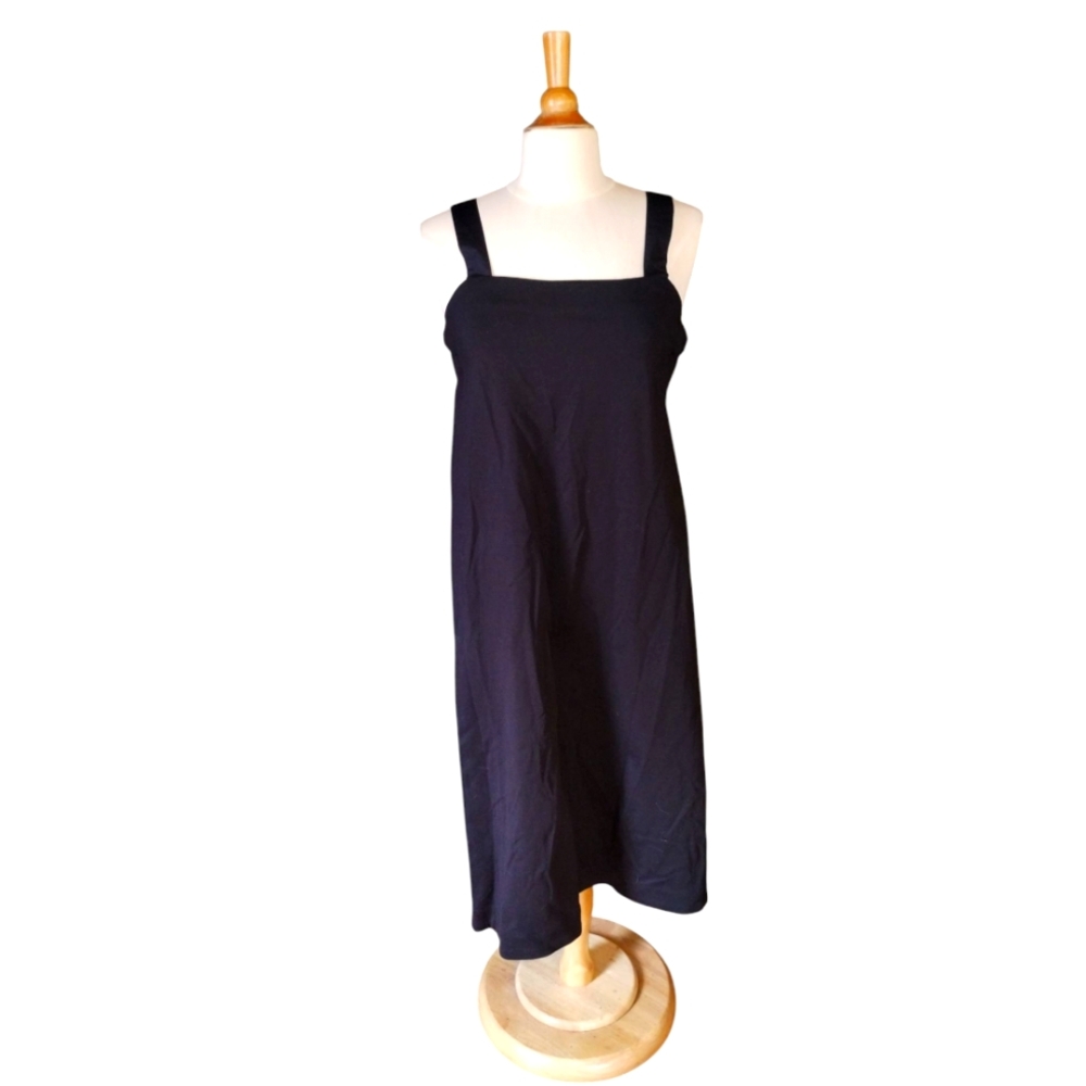 COS NWT Black Apron Sleeveless Midi Dress, Stretchy Fabric, Bib Front